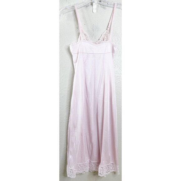 VTG 70's Sz 32 F Vassarette Pale Pink LACE-underneath It All-NYLON FULL SLIP EUC - Picture 2 of 4